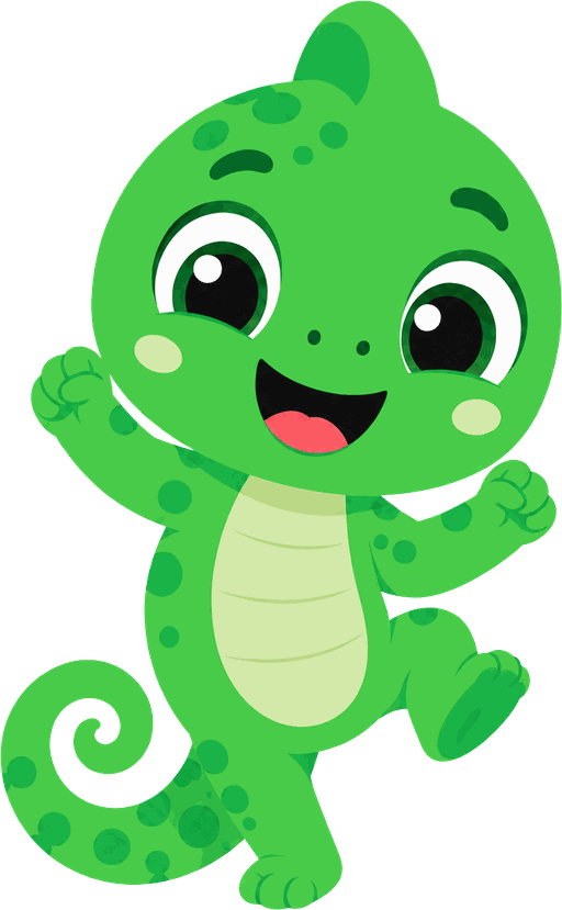 Warpi, il camaleonte mascotte di AskWarpi, che saluta